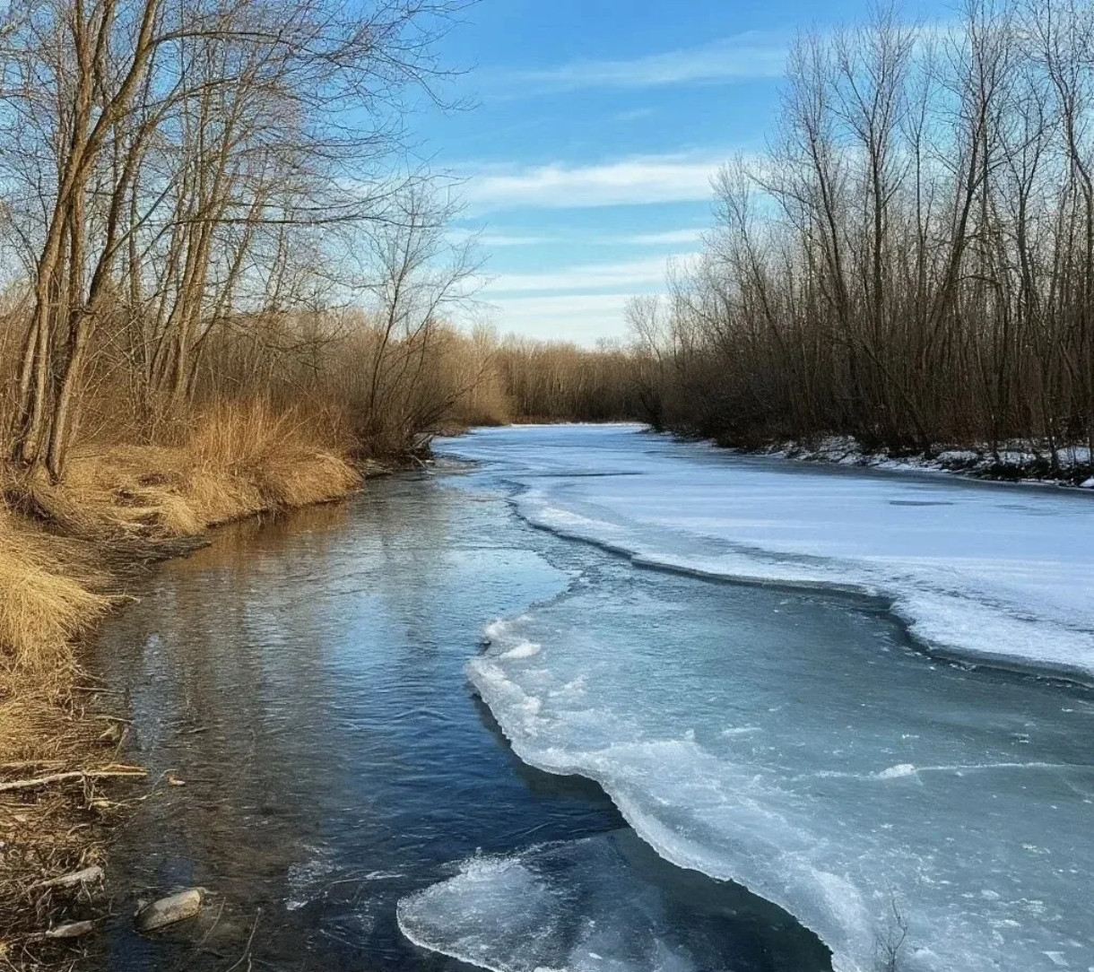 Река с ледяными краями весной
