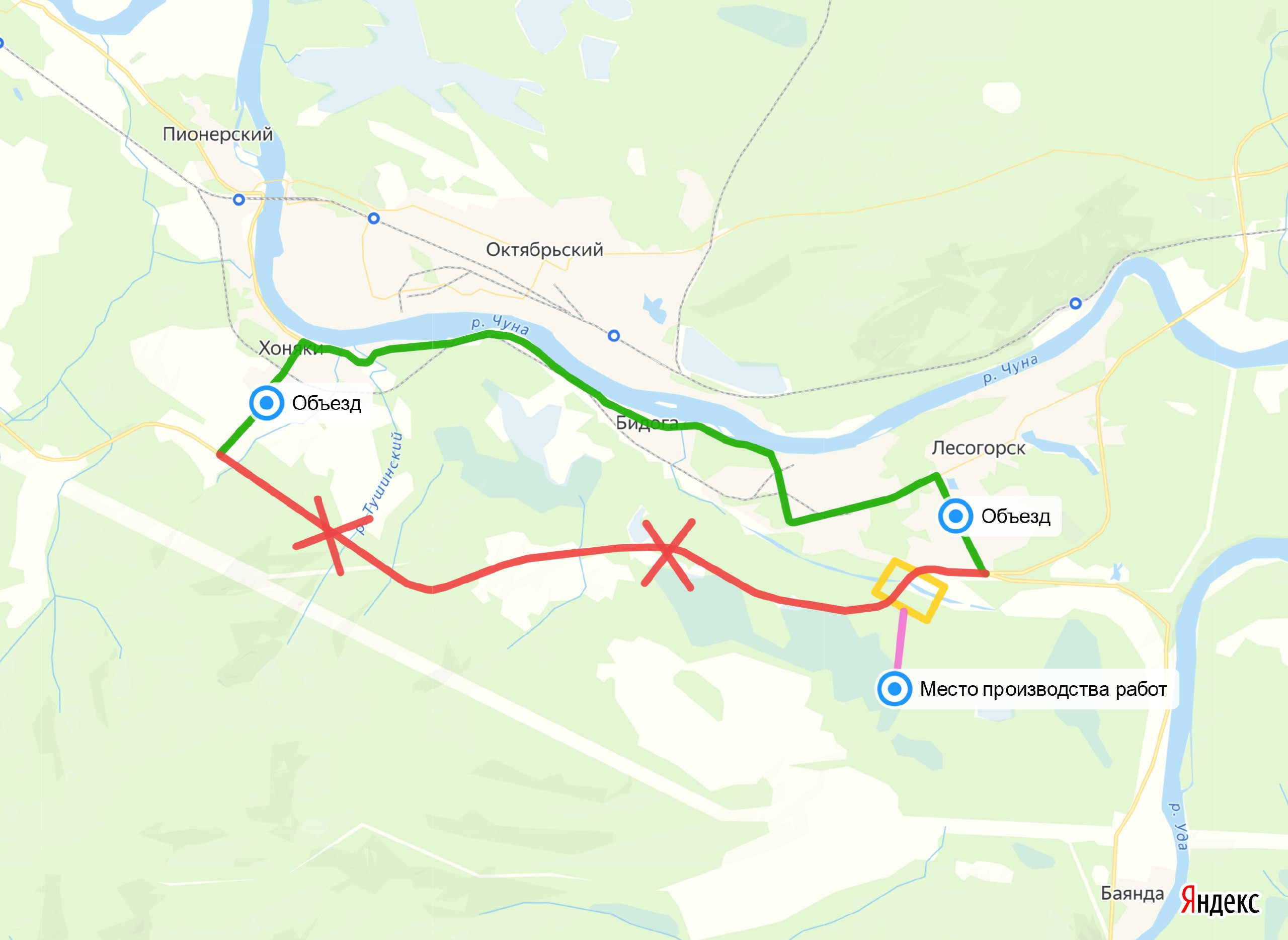 Карта объездов и дорожных работ