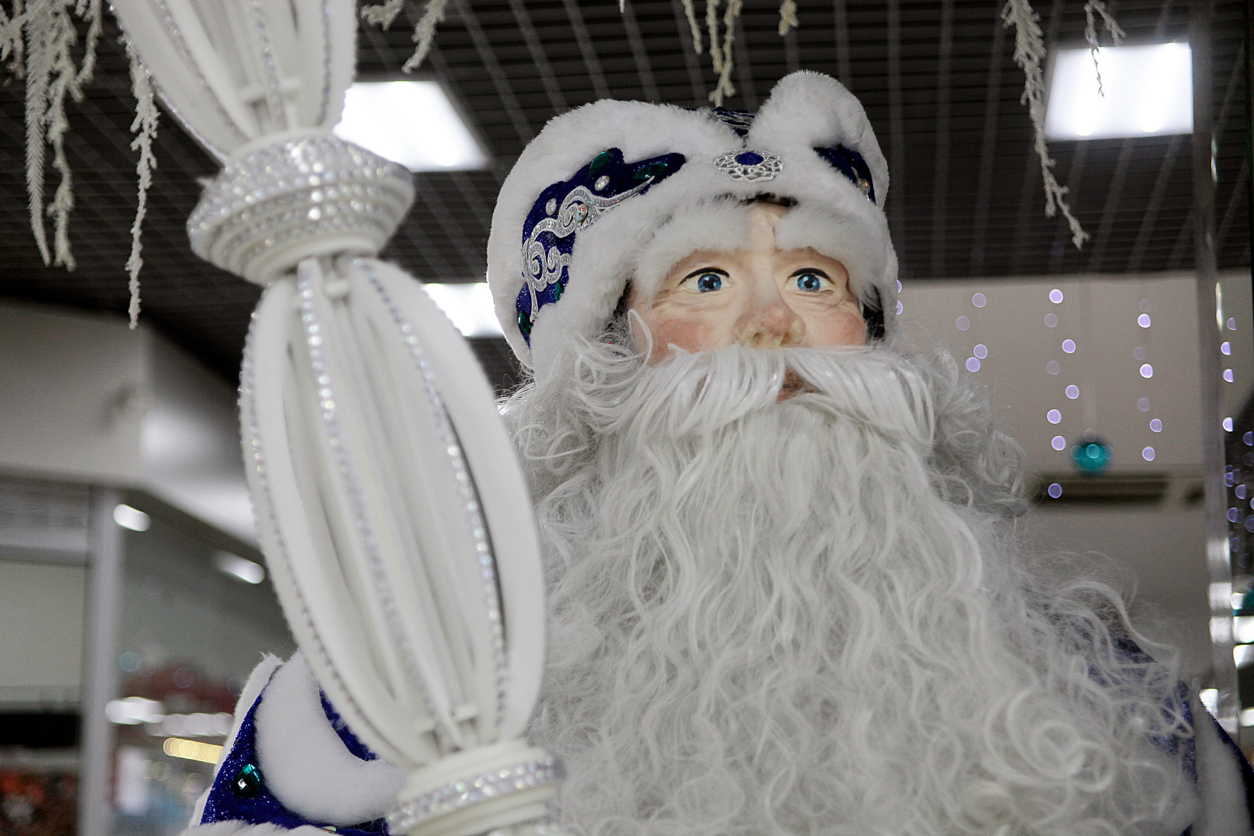 Дед Мороз с белой бородой в помещении